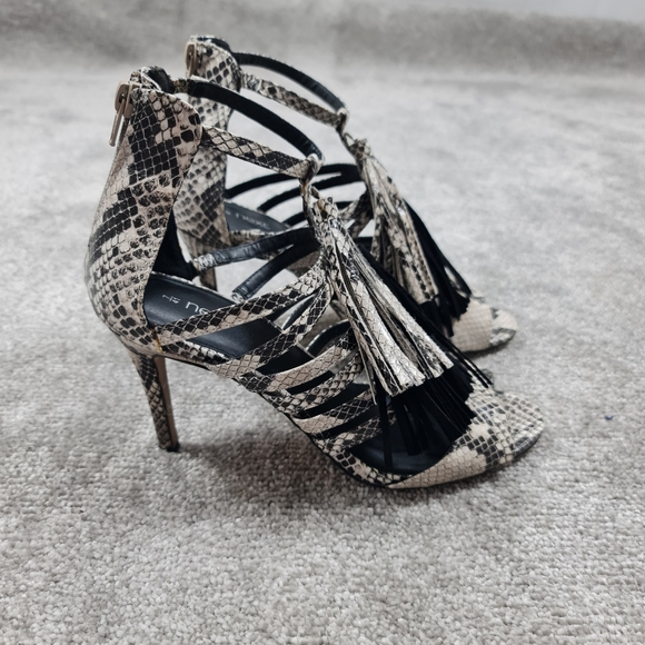 Next Black White Snake Print Stiletto Heels Strappy Shoes UK 7 EU 41 Back Zip - Picture 5 of 7